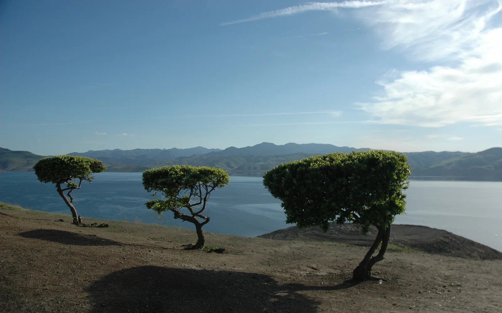 View of San Luis Reservoir and surrounding landscape from the Romero Visitor Center